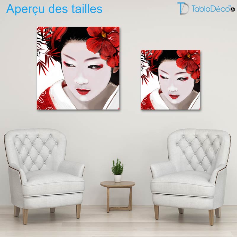 Aperçu des tailles du Tableau Femme Geisha Japonaise
