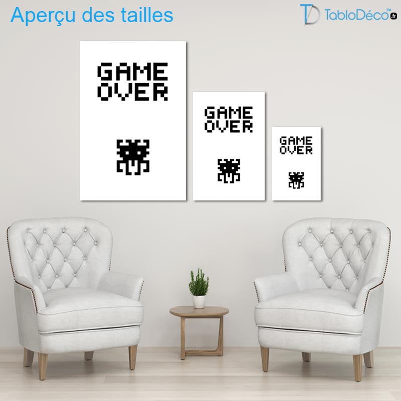 Tableau Game Over Noir et Blanc