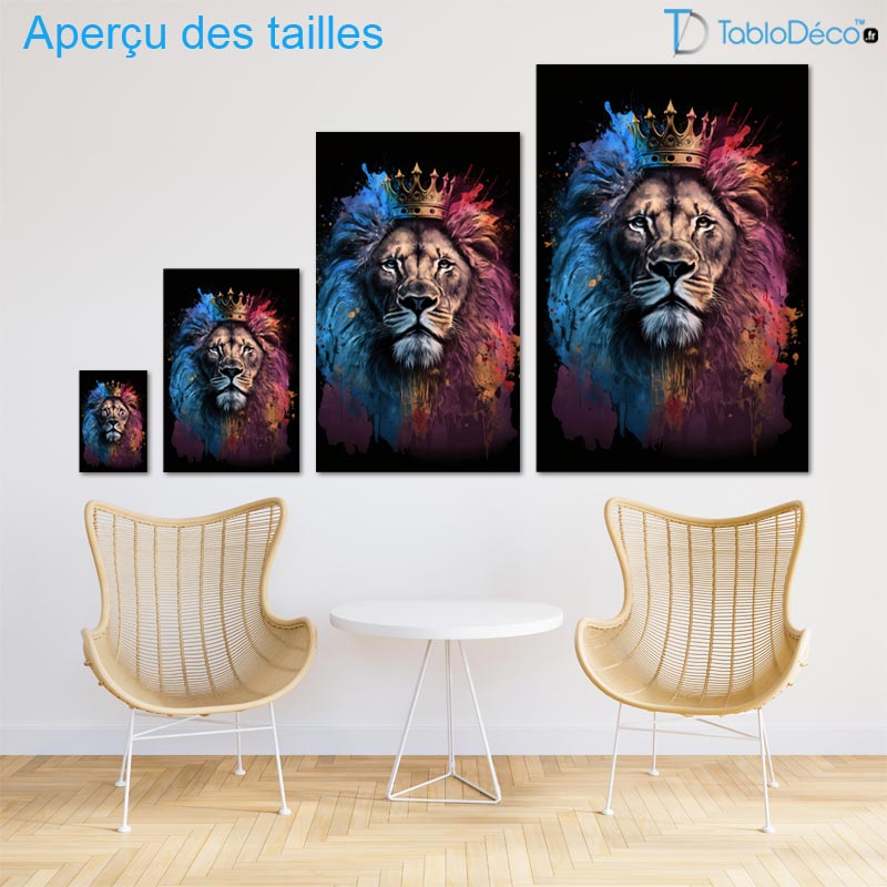 Tableau Lion Coloré avec Couronne