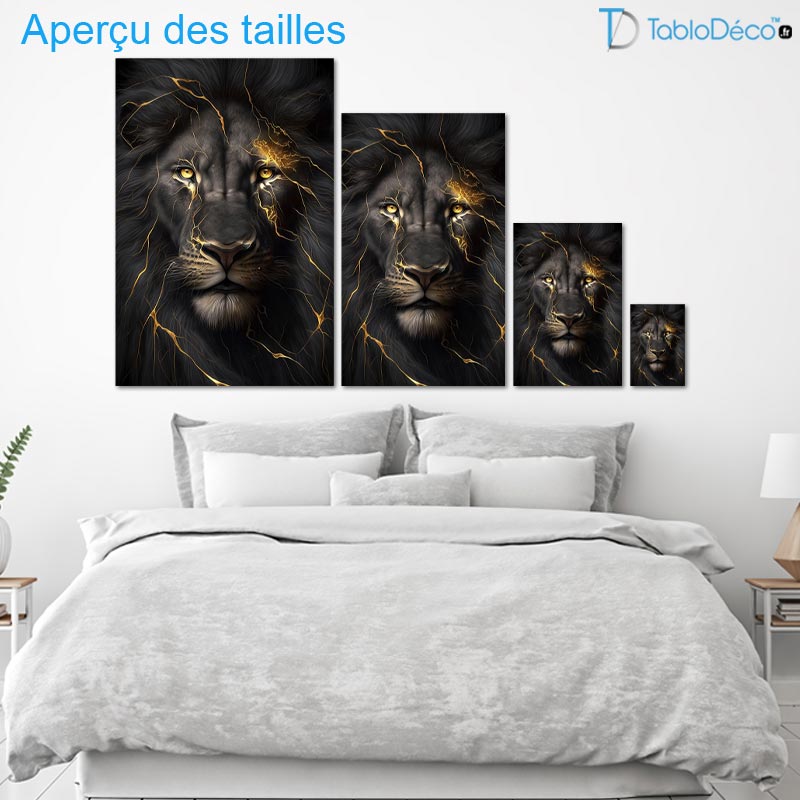 Tableau Lion Noir et Or