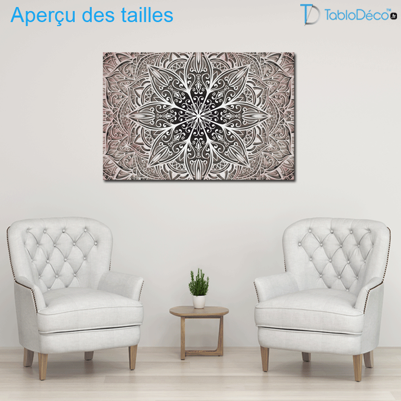 Aperçu des tailles du Tableau Mandala Argent