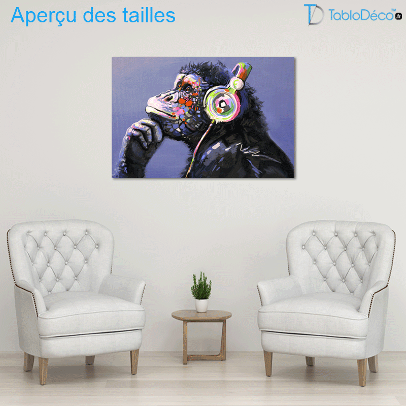Aperçu des tailles du Tableau Singe Casque Audio