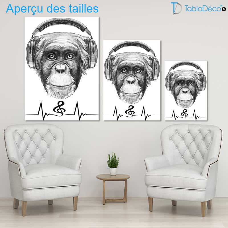 Aperçu des tailles Tableau Singe Casque Musique