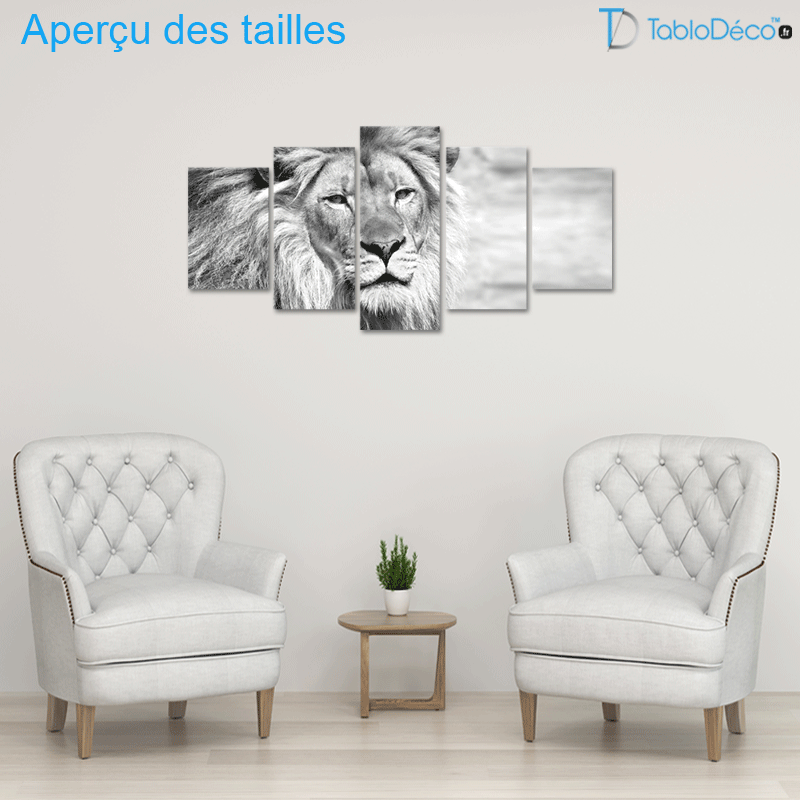 Tableau Tête de Lion en Noir et Blanc