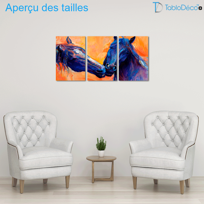 Tableau Triptyque Chevaux Amoureux