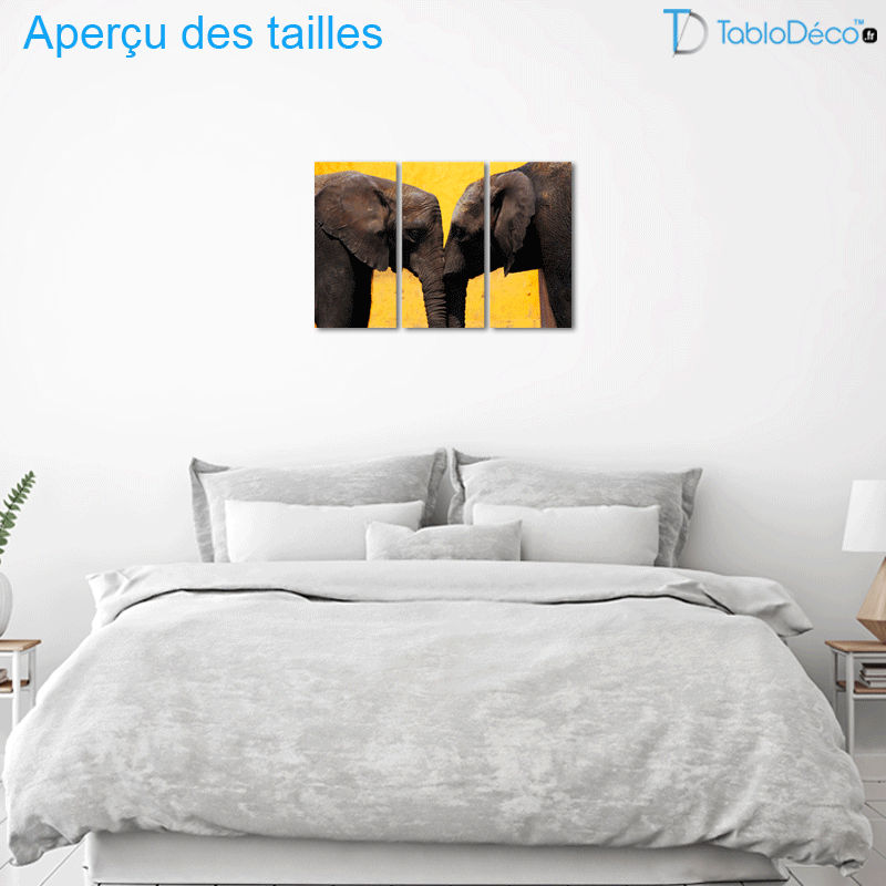 Tableau Triptyque Éléphants