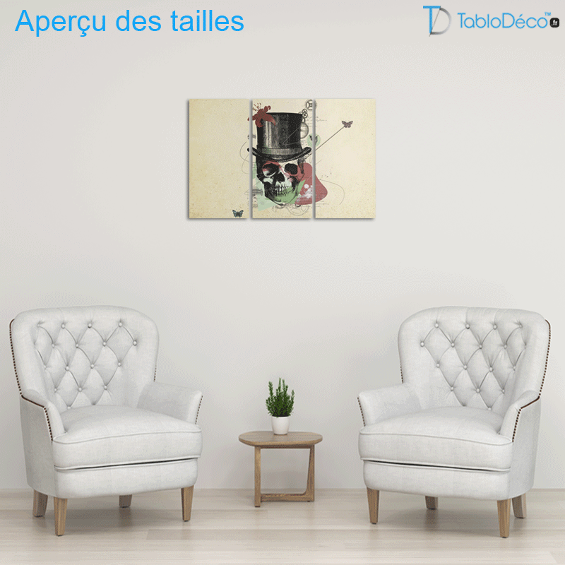 Aperçu des tailles du Tableau Triptyque Tête de Mort