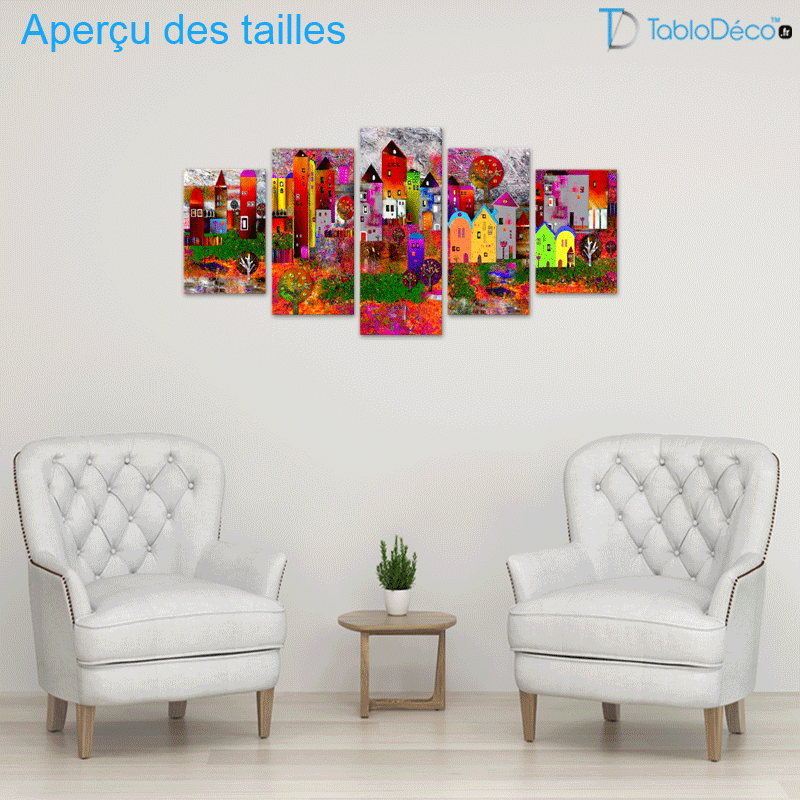 Tableau Ville Abstraite Colorée