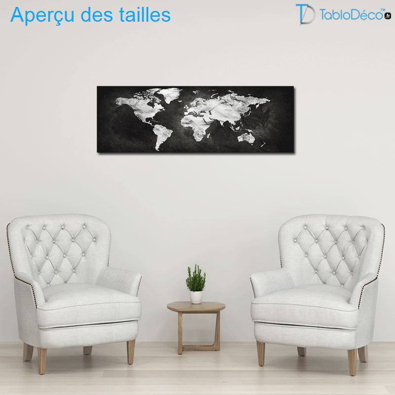 Aperçu des talles du Tableau World Map Dark and Silver