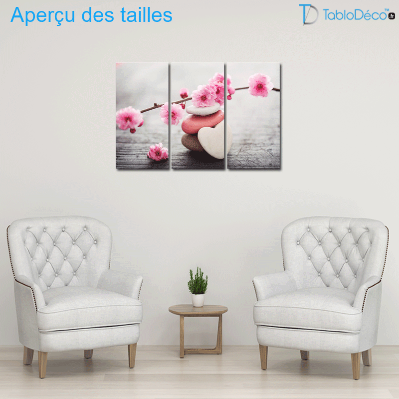 Aperçu des tailles du Tableau Zen en 3 parties