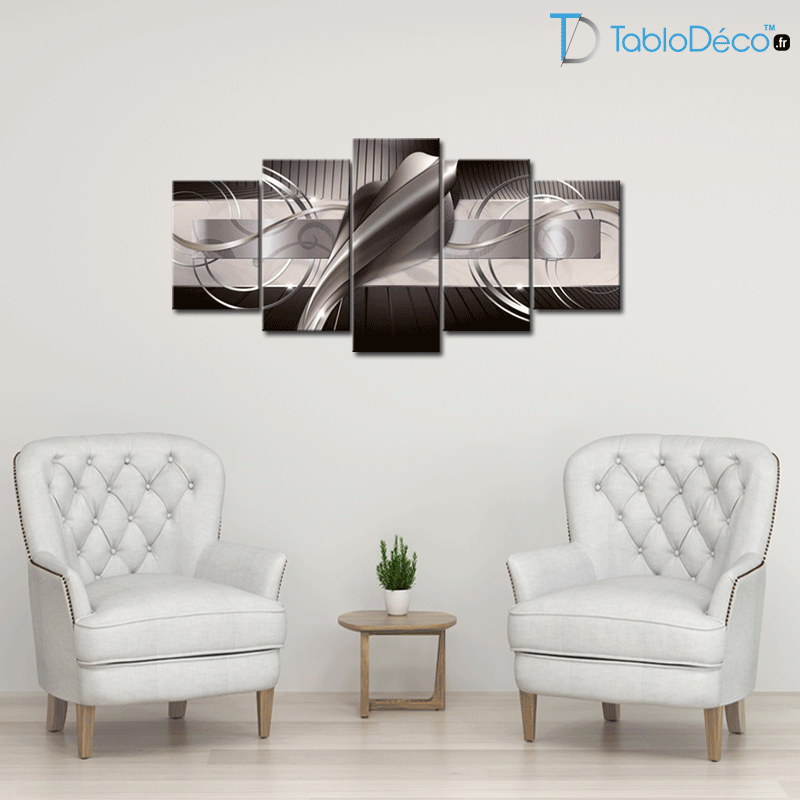 Guide des tailles du Tableau Abstrait Design Moderne Gris en 5 parties