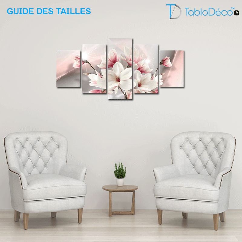 Guide des tailles du Tableau motif Fleur en 5 parties