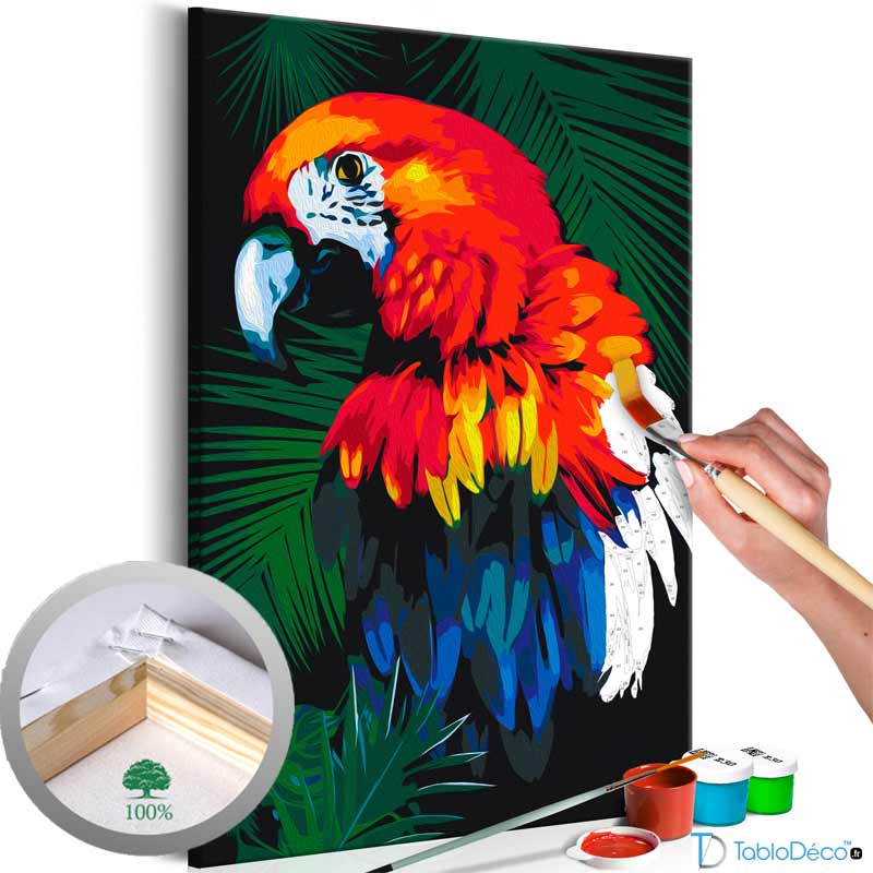 Peinture par numéros d'un Perroquet Coloré sur toile