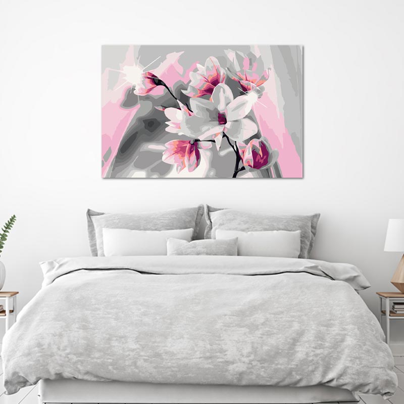 Peinture par numéros Magnolias (Rose et Gris) - TabloDéco.fr