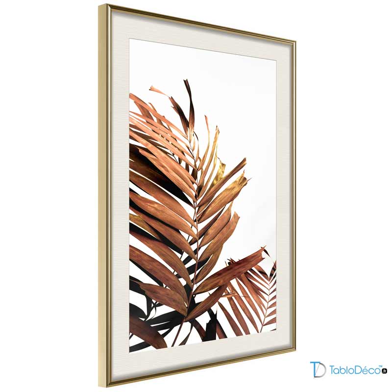 Poster Feuille de Palmier Cuivrée cadre doré avec passe partout