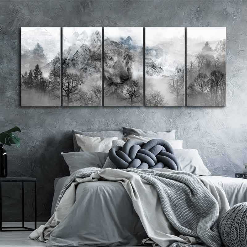 Tableau 5 panneaux Loup