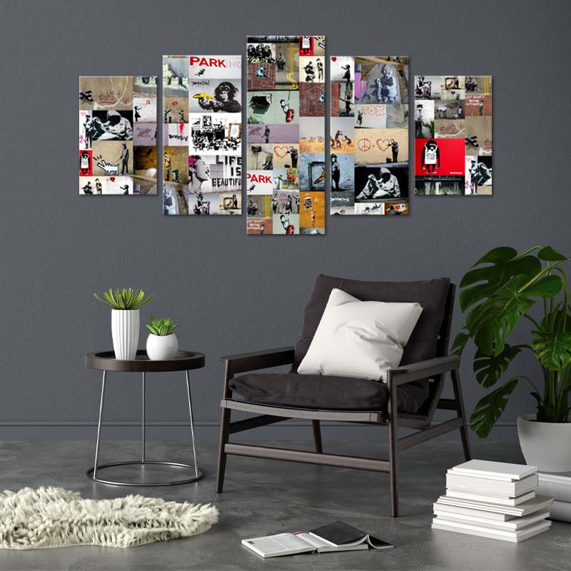 Tableau Banksy en 5 parties - TabloDéco.fr