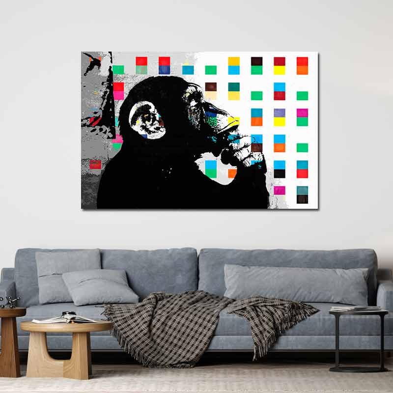 Tableau Street Art Singe Penseur Coloré