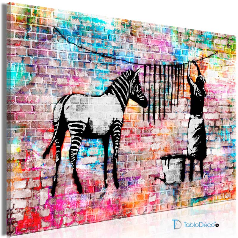 Acheter un reproduction "Washing Zebra" en version Colorée de Banksy - TabloDéco.fr