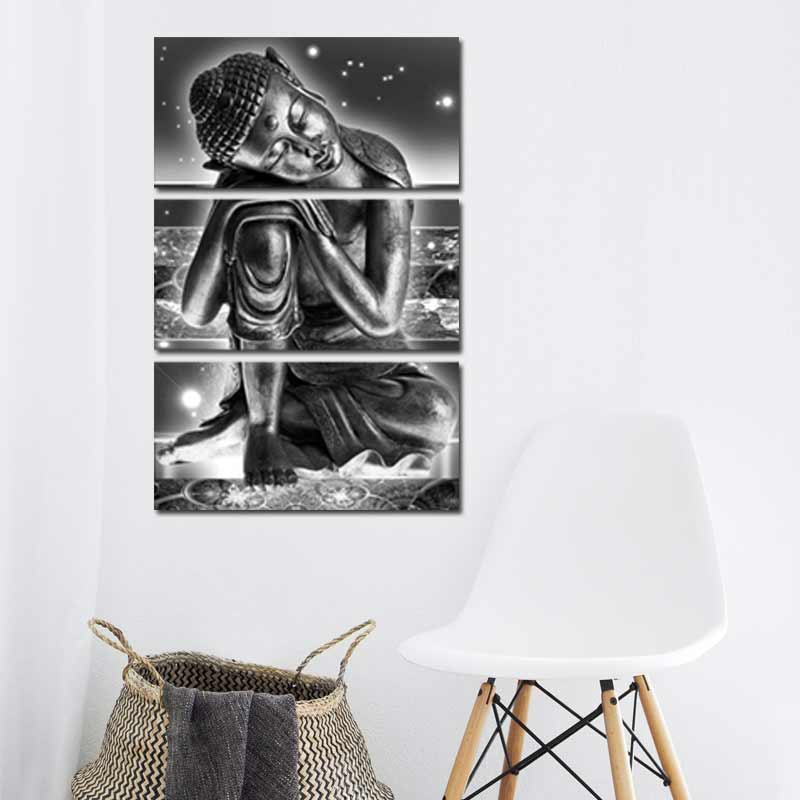Tableau Triptyque Bouddha Argent