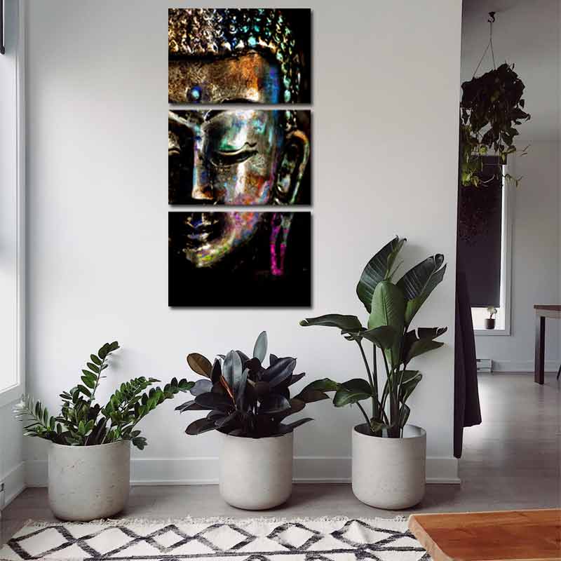 Tableau de Bouddha Coloré en 3 parties - TabloDéco.fr