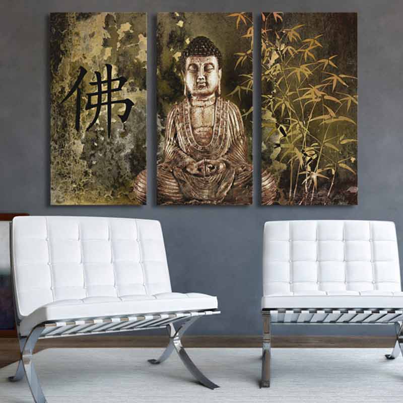 Tableau Grand Format de Bouddha en 3 parties - TabloDéco.fr