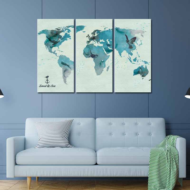 Tableau Planisphère Bleu Canard