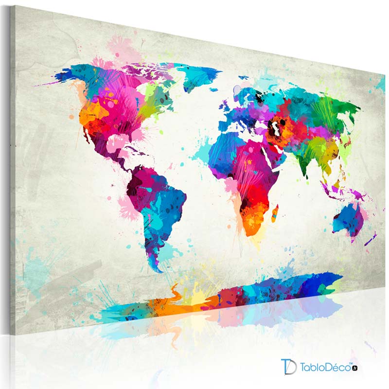 Acheter un Tableau Carte du Monde Colorée sur Fond Blanc - TabloDéco.fr