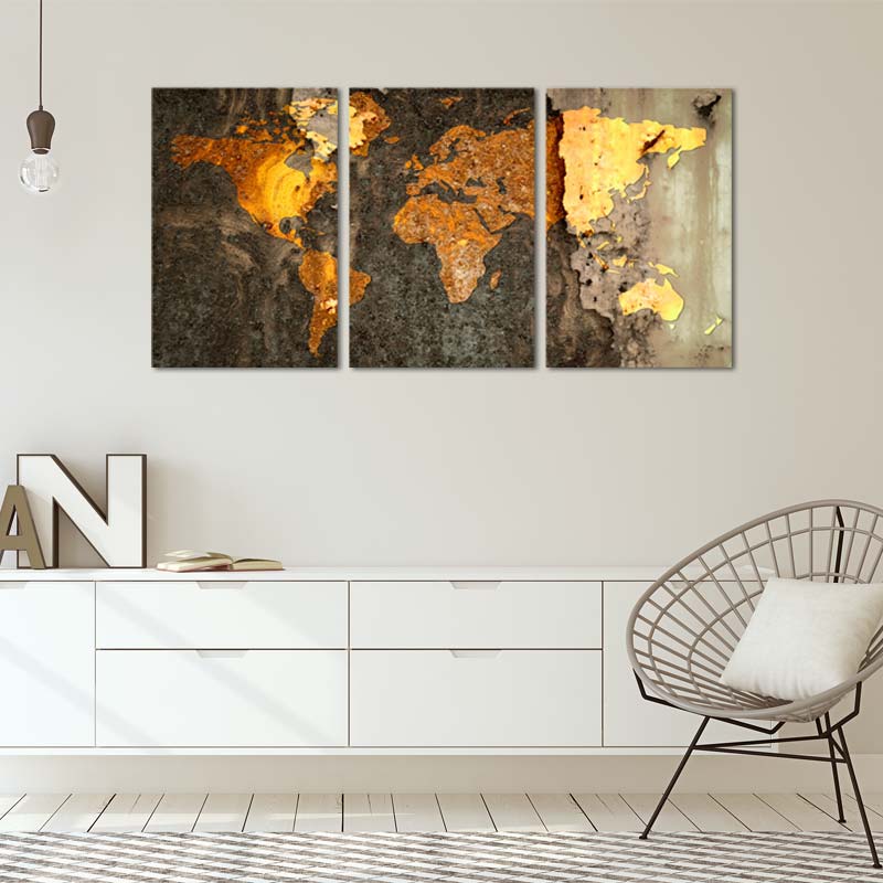 Tableau de décoration d'une Carte du Monde Dorée - TabloDéco.fr