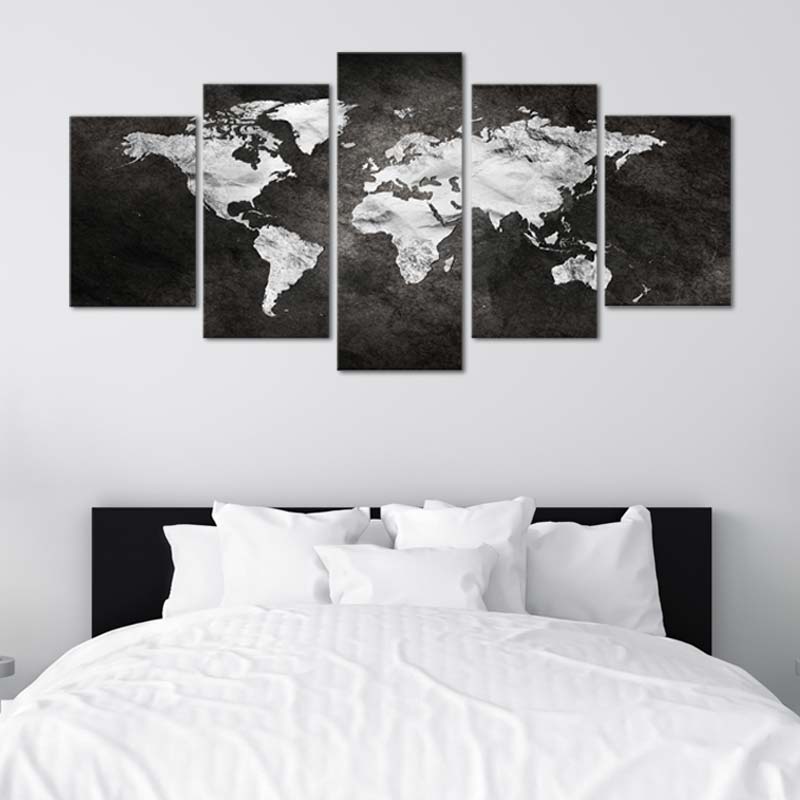 Tableau Carte du Monde Noir et Blanc