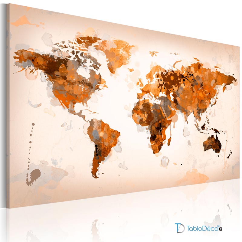 Acheter un Tableau d'une Carte du Monde Orangée - TabloDéco.fr