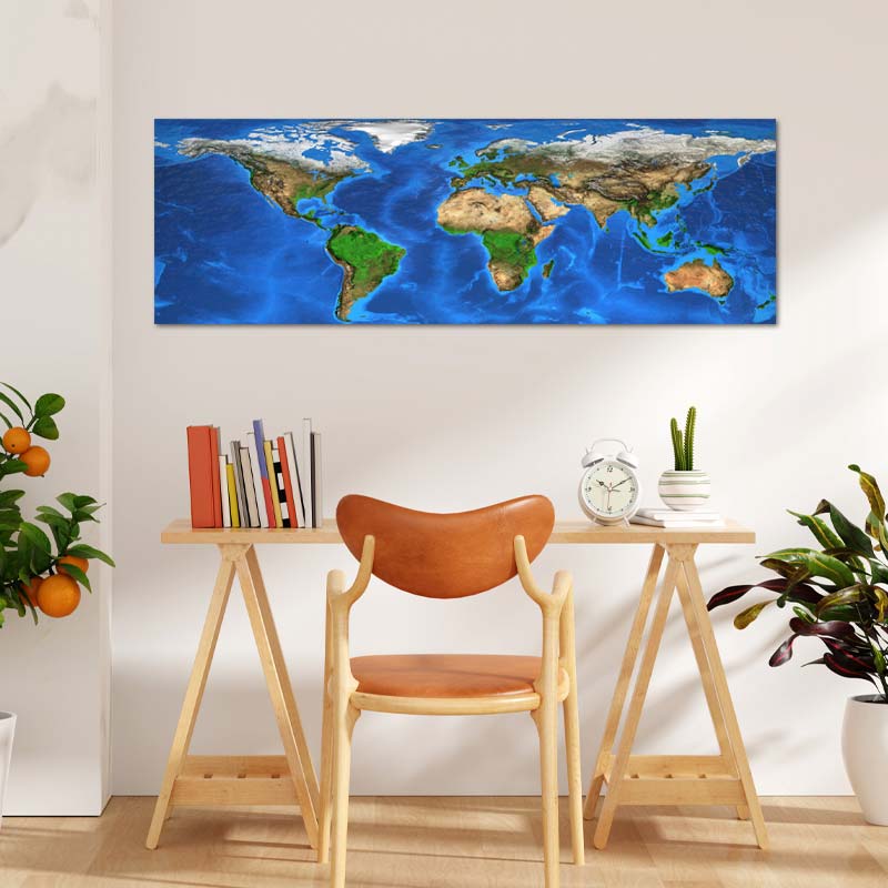 Tableau de décoration sur toile d'une mappemonde format Panoramique - TabloDéco.fr