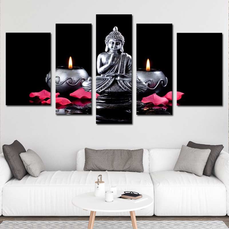 Tableau Déco avec Bouddha en 5 panneaux