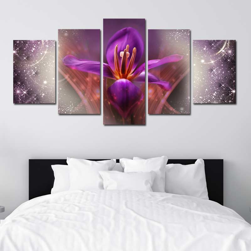 Tableau Fleur Mauve 5 panneaux