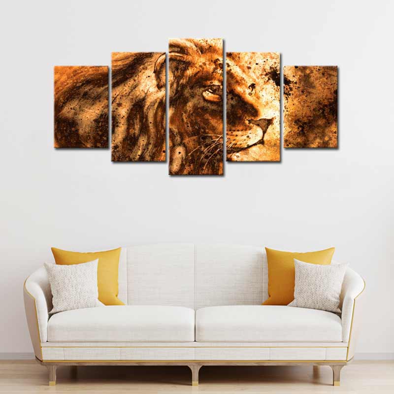 Tableau Golden Lion en 5 panneaux