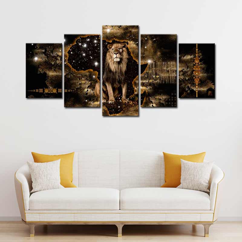 Tableau Lion Design en 5 panneaux