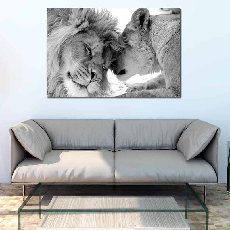 Tableau Lion et Lionne Noir et Blanc