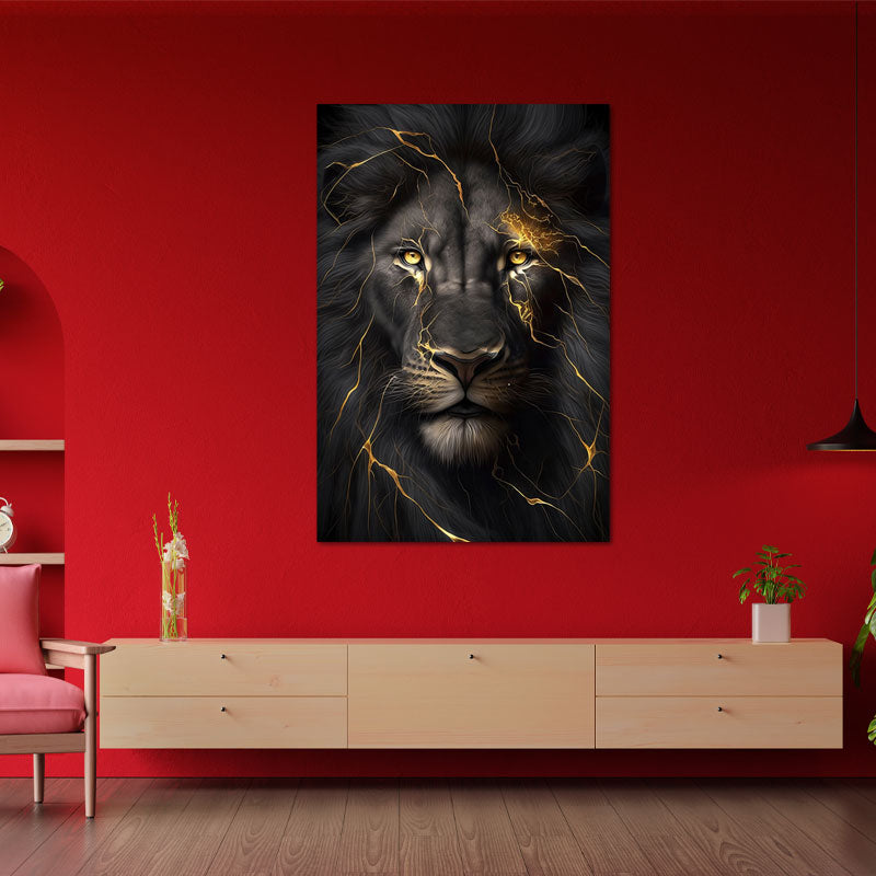 Toile décorative d'un Lion Noir et Or - TabloDéco.fr
