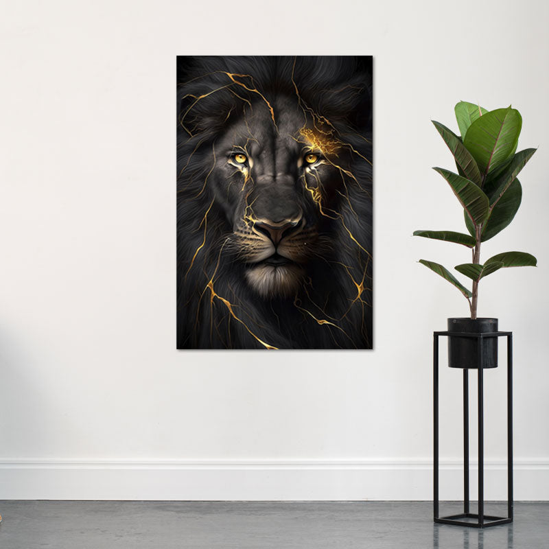 Tableau surtoile imprimée d'un Lion Noir et Or - TabloDéco.fr
