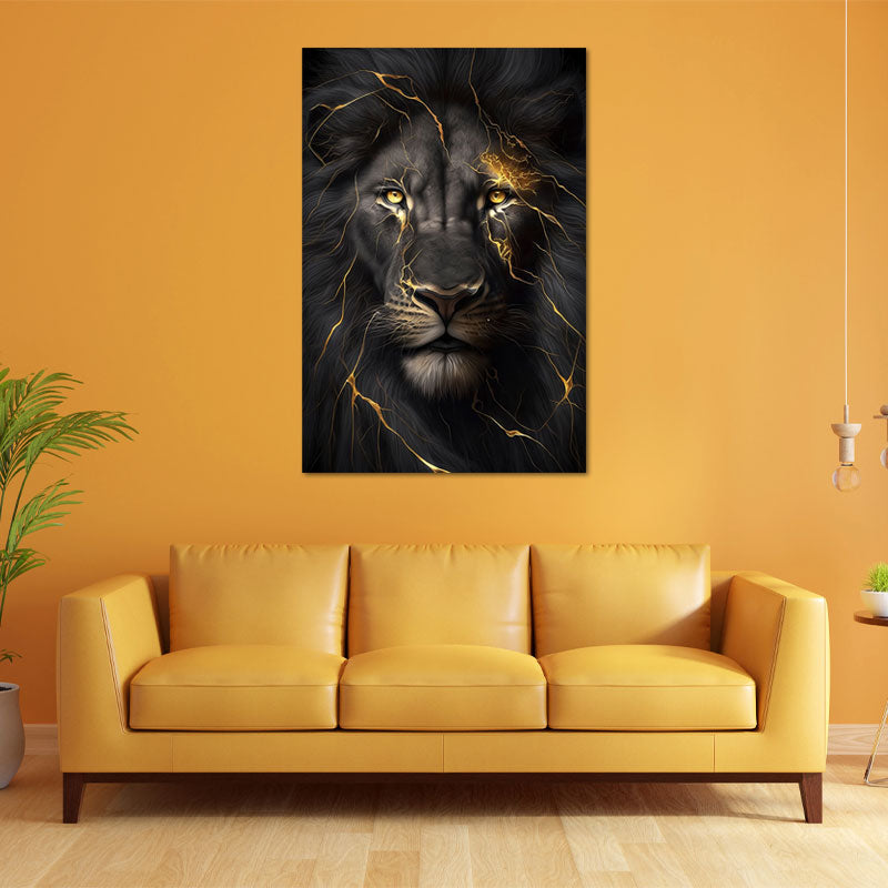 Tableau Lion Noir et Or - TabloDéco.fr