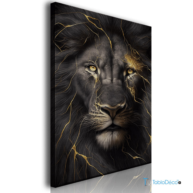 Acheter un Tableau d'un Lion Noir et Doré - TabloDéco.fr