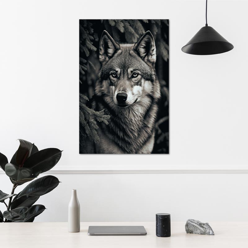 Tableau Décoratif Loup noir et blanc - TabloDéco.fr