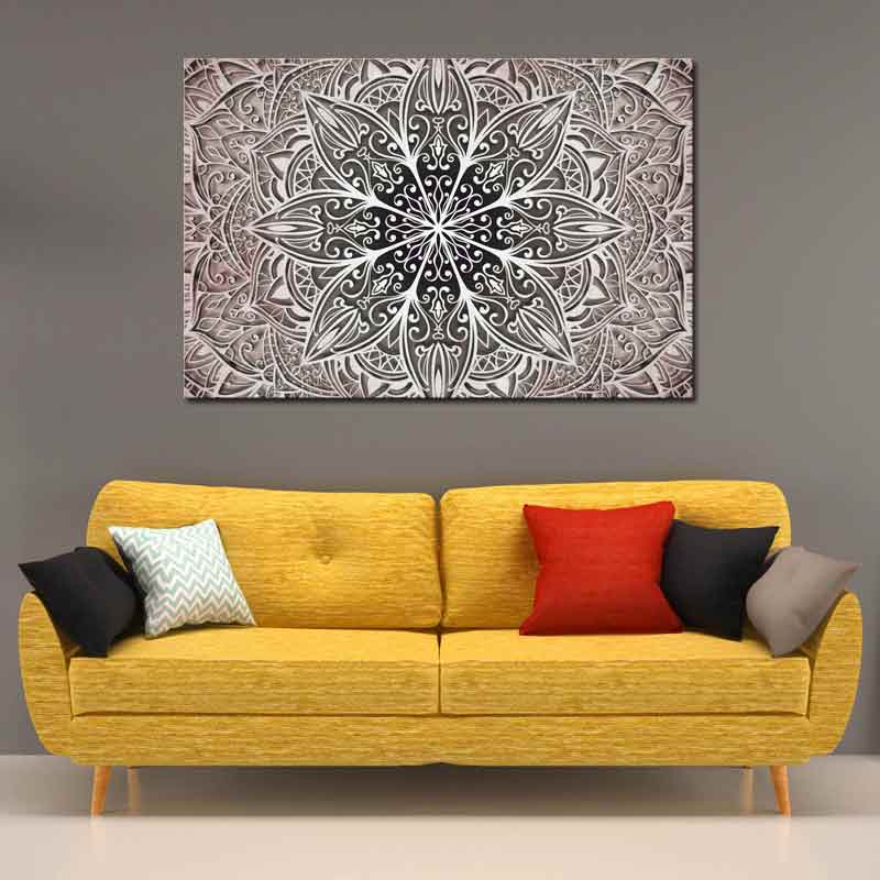 Tableau sur toile d'un Mandala Argenté