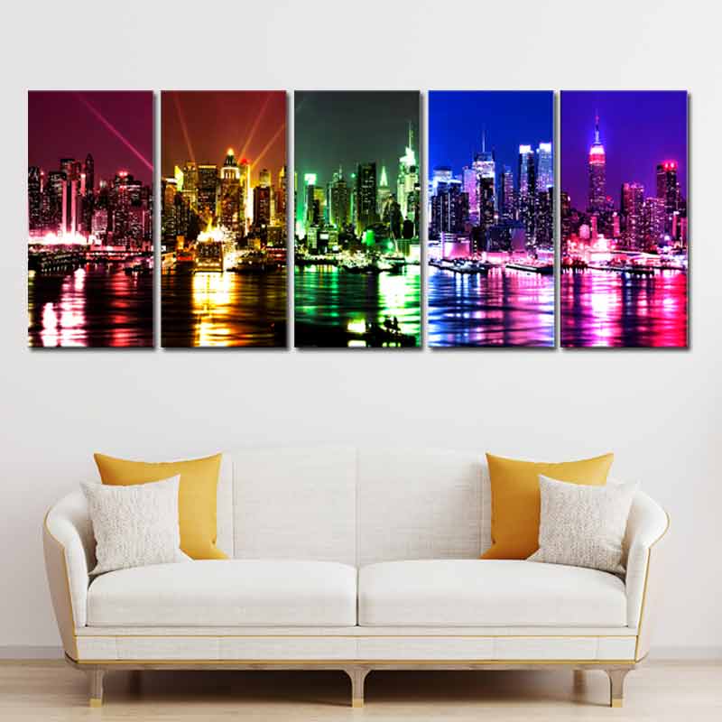 Tableau New York Coloré en 5 paneaux