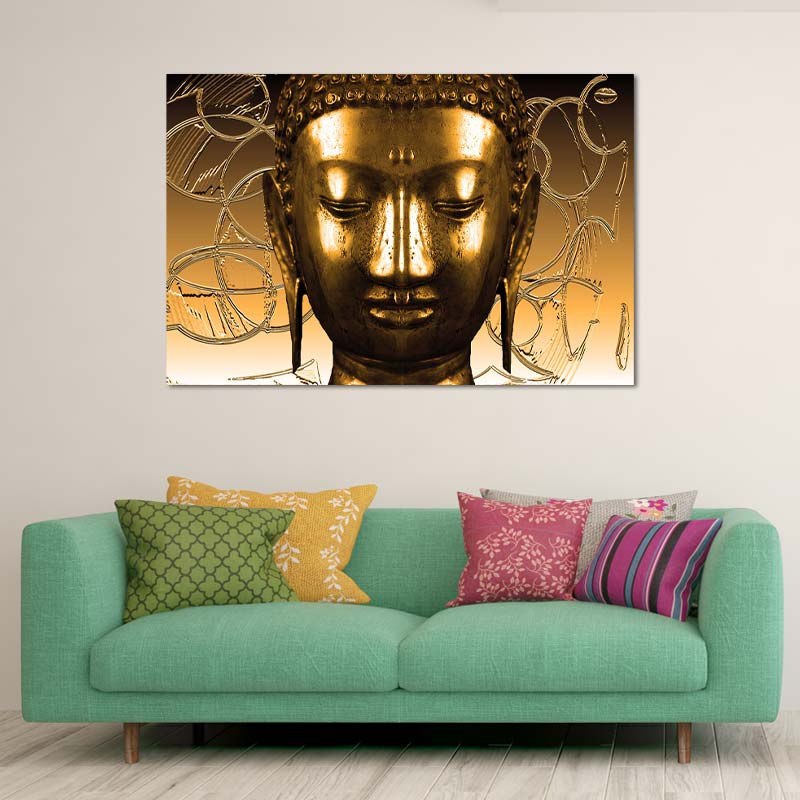 Toile décorative d'une Tête de Bouddha Dorée - TabloDéco.fr