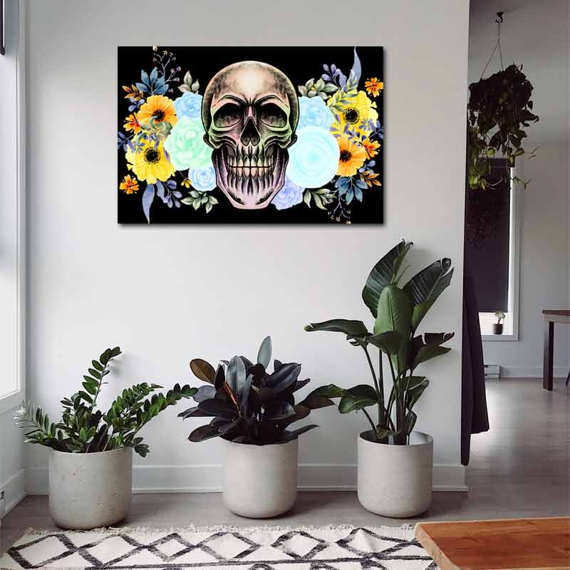 Tableau sur toile Tête de Mort Fleurs