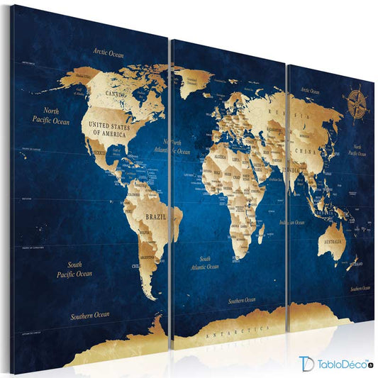 Tableau Triptyque sur toile Carte du Monde