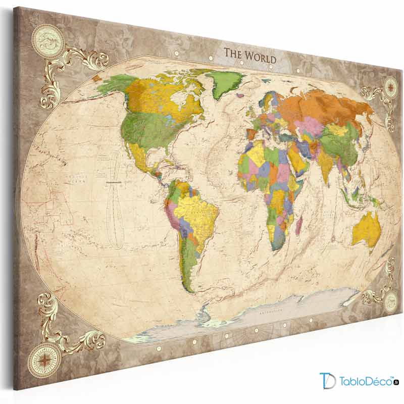 Tableau décoratif d'une vieille Carte du Monde