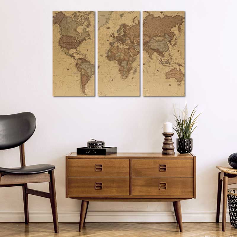Toile imprimée Carte du Monde Ancienne - TabloDéco.fr