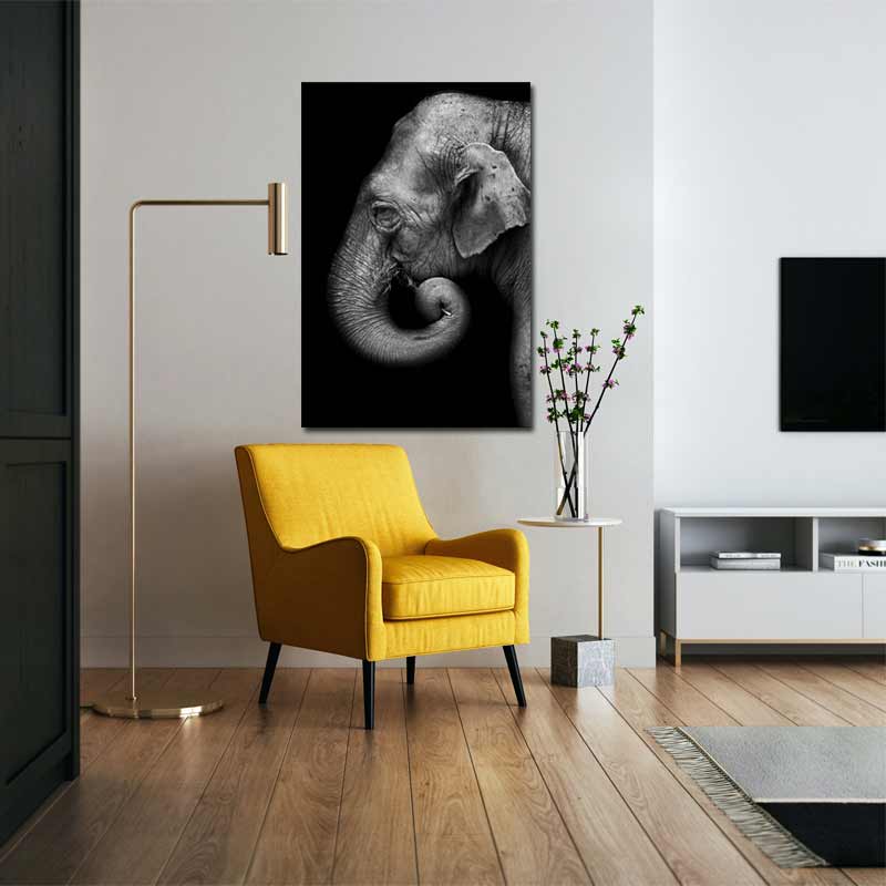Toile Décorative Éléphant Noir et Blanc
